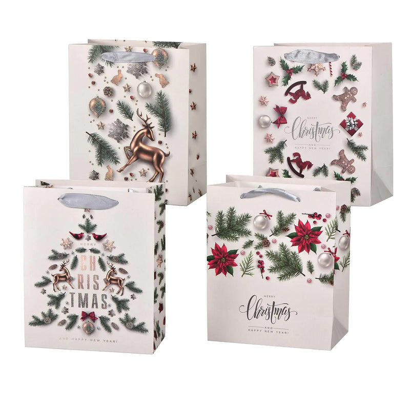 Seamoy Christmas Bags for Gift 4 Pack Extra Large 17" Christmas Gift Wrapping BagsHeavy Duty Reusable Christmas Gift Bags White Reindeer xmas gift bags (XL-17 * 12 * 4"-4PCS)
