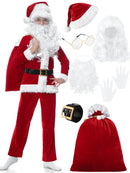 FancyFun Santa Claus Costume for Kids 9PCS Boys Christmas Suit Kids Santa Costume Outfit Velvet For Boys Christmas Cosplay 8-10Years