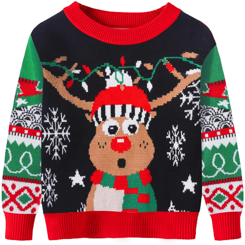 Reindeer Christmas Sweater Kids Girls Boys Christmas Sweaters Size 11-12 Knit Jumper Ugly Christmas Sweater for Kids Xmas Pullover Elk Sweatshirt