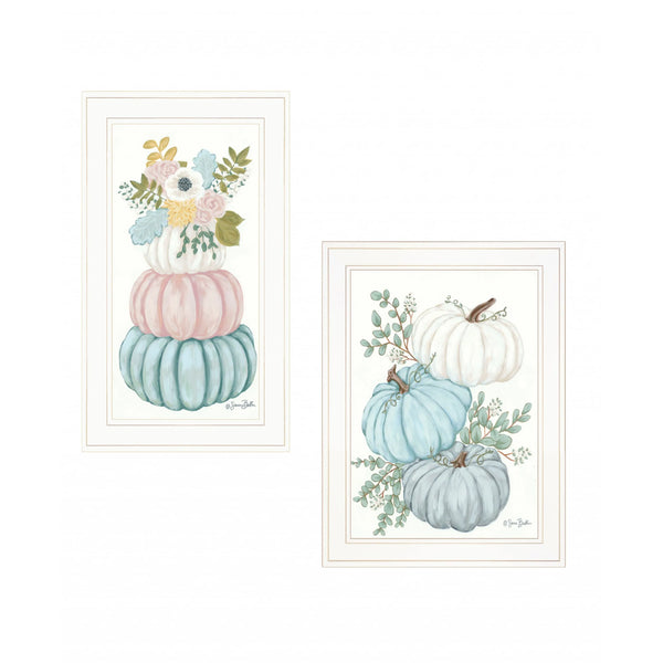 Set of Two Floral Pumpkins Wall Art White Framed Print HMS Collection