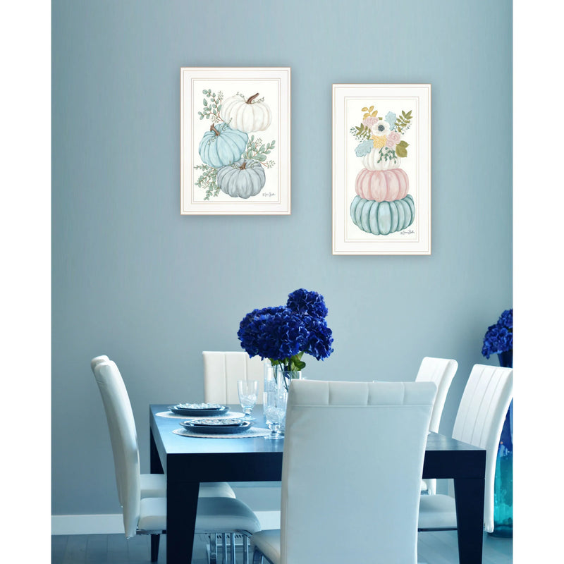 Set of Two Floral Pumpkins Wall Art White Framed Print HMS Collection