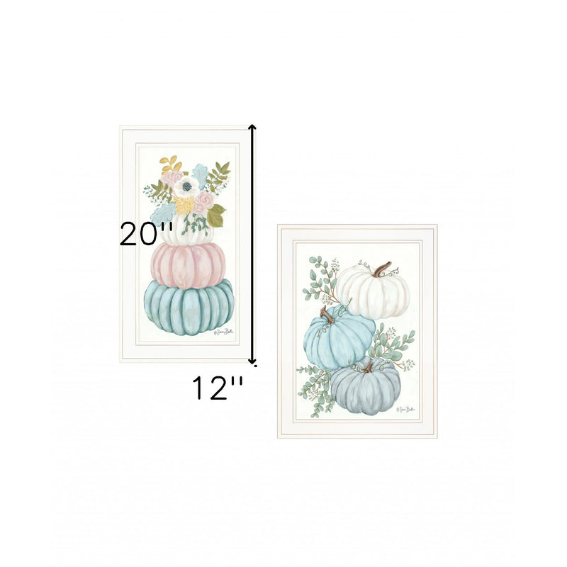 Set of Two Floral Pumpkins Wall Art White Framed Print HMS Collection