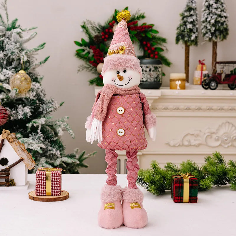 Christmas Decoration Pink Telescopic Doll Santa Claus Snowman Elk Various Standing Positions Holiday Atmosphere Christmas Gift