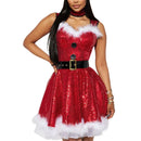 Sunfanrtnn Women Santa Costume Mrs Claus Dress Cosplay Christmas V-Neck Furry Fancy Hooded Dress Nightwear Outfits # 1 # W.