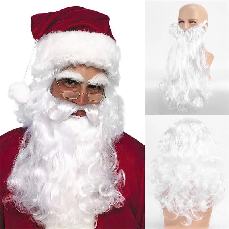 Santa Claus Wig Suit Christmas Party Play The Role of Headwear White Beard Christmas Festival Perform Accessory Long Curly Hair