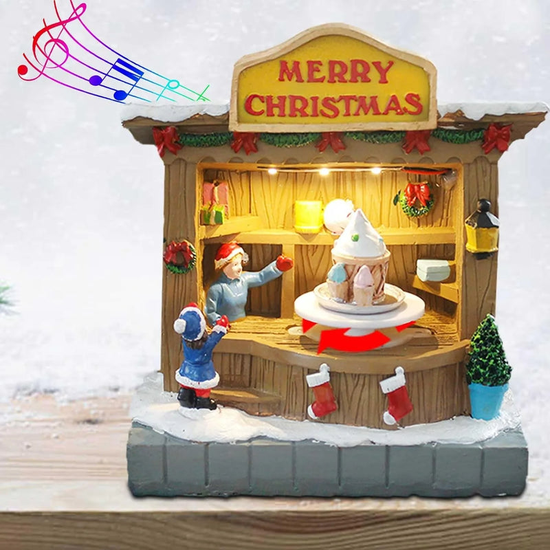Animated Christmas Village Accessories Decor with Music and LED Lights - Bring Festive Cheer to Your Home with Our Icecream Shop