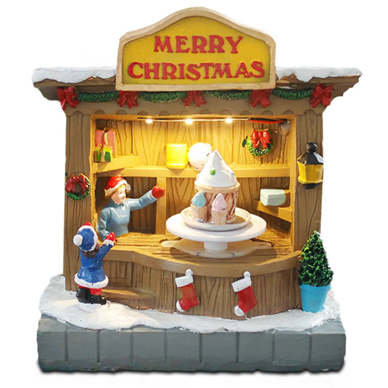 Animated Christmas Village Accessories Decor with Music and LED Lights - Bring Festive Cheer to Your Home with Our Icecream Shop