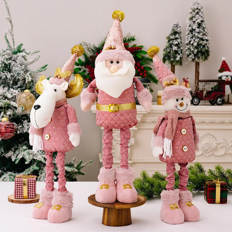 Christmas Decoration Pink Telescopic Doll Santa Claus Snowman Elk Various Standing Positions Holiday Atmosphere Christmas Gift