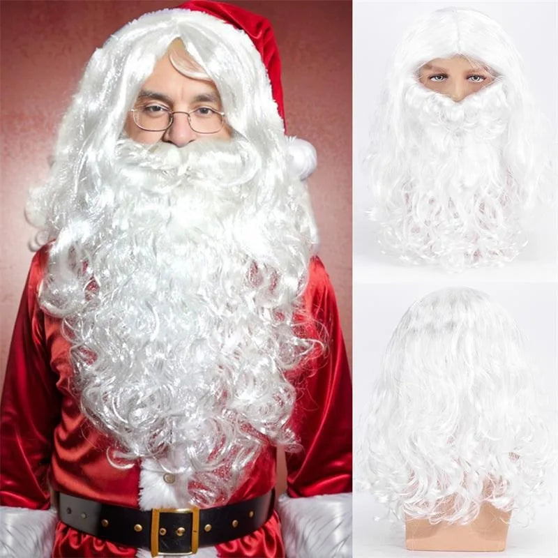 Santa Claus Wig Suit Christmas Party Play The Role of Headwear White Beard Christmas Festival Perform Accessory Long Curly Hair