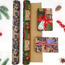 Christmas Wrapping Paper Roll - Festive Kraft Paper with Snowflake, Tree, and Ornament Patterns, Ideal for Holiday Gift Wrapping