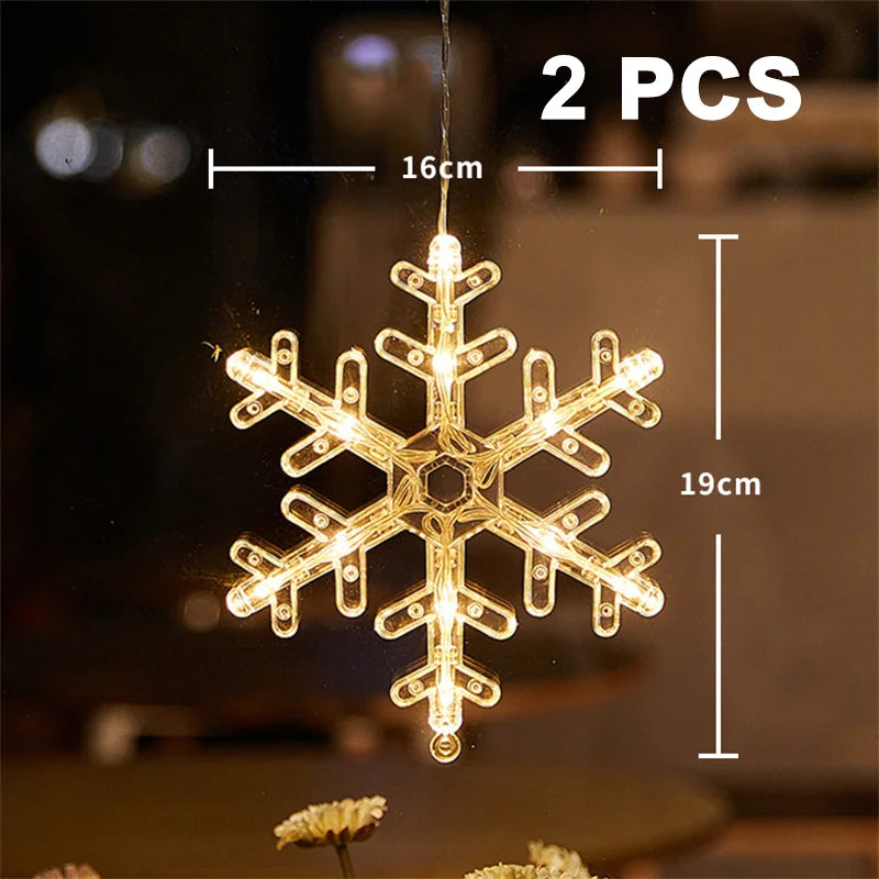 Christmas LED Light Snowflake Santa Hanging Sucker Lamp Window Ornaments Decoration for Home Xmas Navidad 2023 New Year Decor