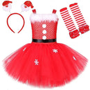 Red Santa Claus Costumes for Girls Christmas Tutu Dress for Kids New Year Carnival Fancy Outfit Children Xmas Party Clothes