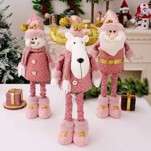 Christmas Decoration Pink Telescopic Doll Santa Claus Snowman Elk Various Standing Positions Holiday Atmosphere Christmas Gift