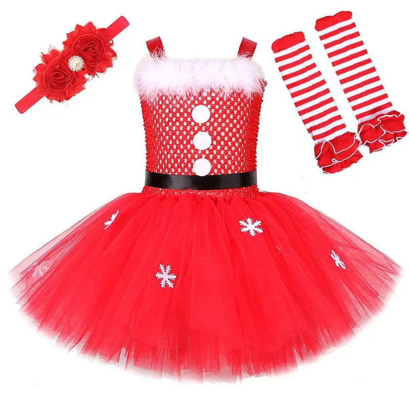 Red Santa Claus Costumes for Girls Christmas Tutu Dress for Kids New Year Carnival Fancy Outfit Children Xmas Party Clothes