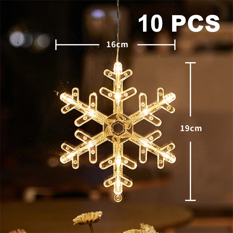 Christmas LED Light Snowflake Santa Hanging Sucker Lamp Window Ornaments Decoration for Home Xmas Navidad 2023 New Year Decor