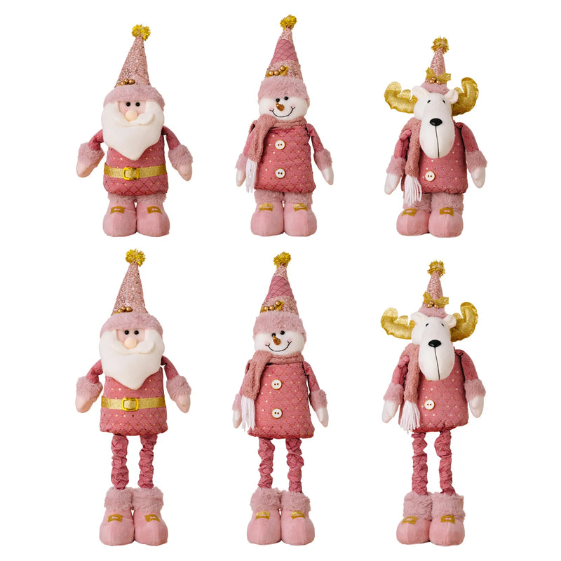 Christmas Decoration Pink Telescopic Doll Santa Claus Snowman Elk Various Standing Positions Holiday Atmosphere Christmas Gift