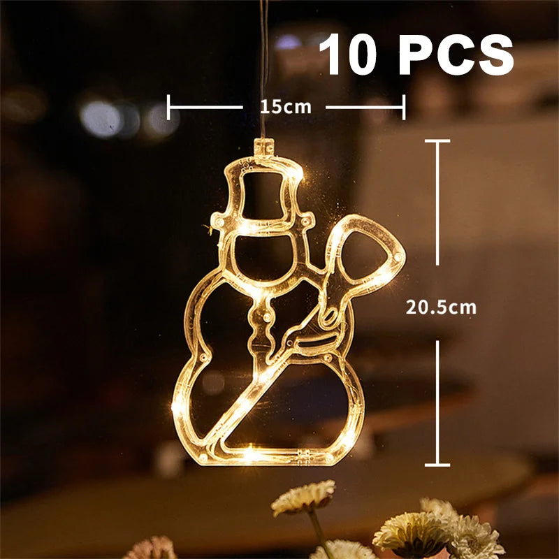 Christmas LED Light Snowflake Santa Hanging Sucker Lamp Window Ornaments Decoration for Home Xmas Navidad 2023 New Year Decor