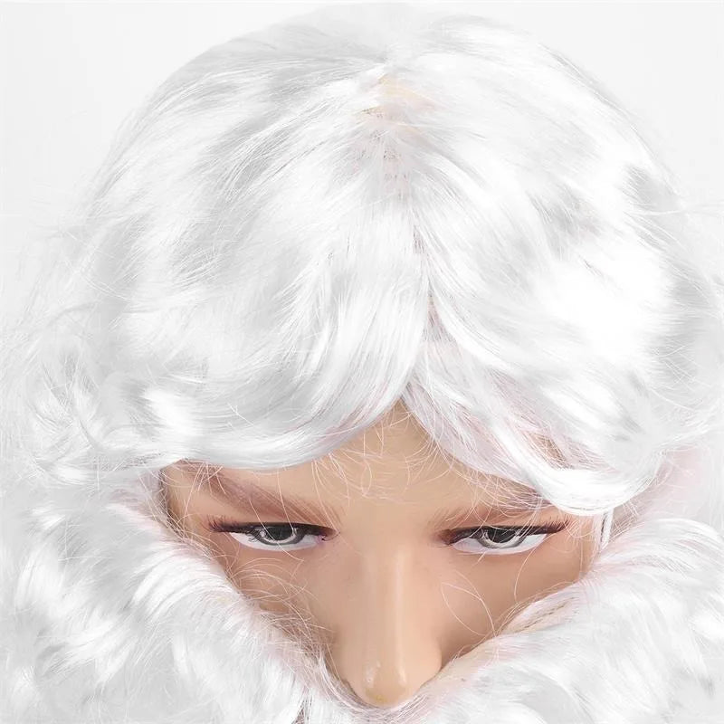 Santa Claus Wig Suit Christmas Party Play The Role of Headwear White Beard Christmas Festival Perform Accessory Long Curly Hair