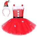 Red Santa Claus Costumes for Girls Christmas Tutu Dress for Kids New Year Carnival Fancy Outfit Children Xmas Party Clothes