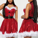 Sunfanrtnn Women Santa Costume Mrs Claus Dress Cosplay Christmas V-Neck Furry Fancy Hooded Dress Nightwear Outfits # 1 # W.