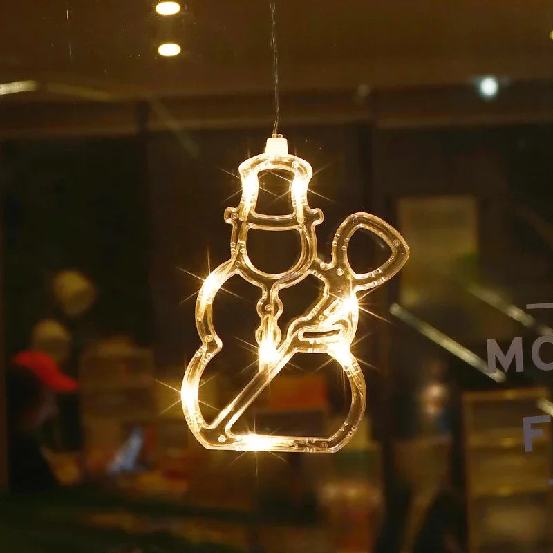 LED Christmas Suction Cup Lights Santa Claus Fawn Bell Pine Tree Star Window Wall Holiday Party Home Decoration Lighting