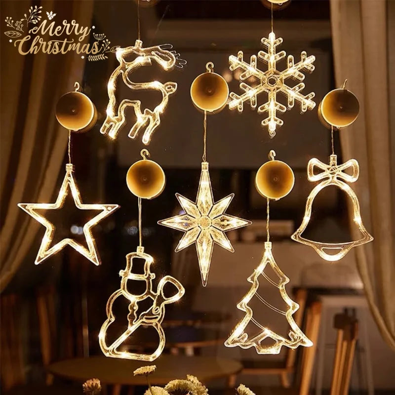 LED Christmas Lights String Decorative Lights Santa Claus Display Window Suction Cup Lights Christmas Tree Colored Lights