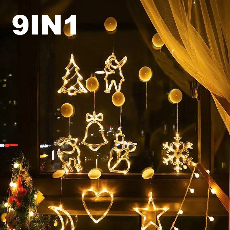 Christmas LED Light Snowflake Santa Hanging Sucker Lamp Window Ornaments Decoration for Home Xmas Navidad 2023 New Year Decor