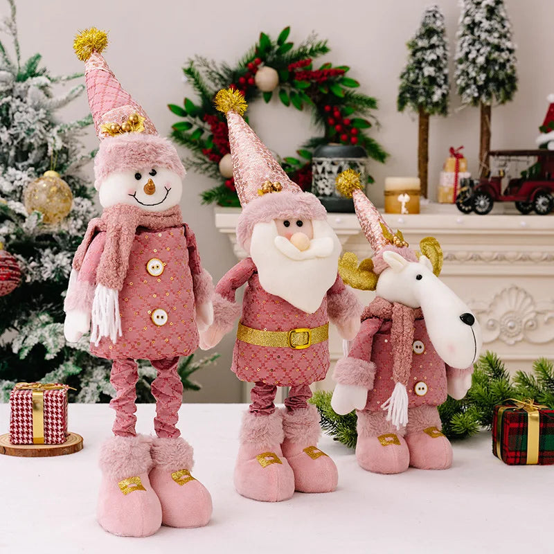 Christmas Decoration Pink Telescopic Doll Santa Claus Snowman Elk Various Standing Positions Holiday Atmosphere Christmas Gift