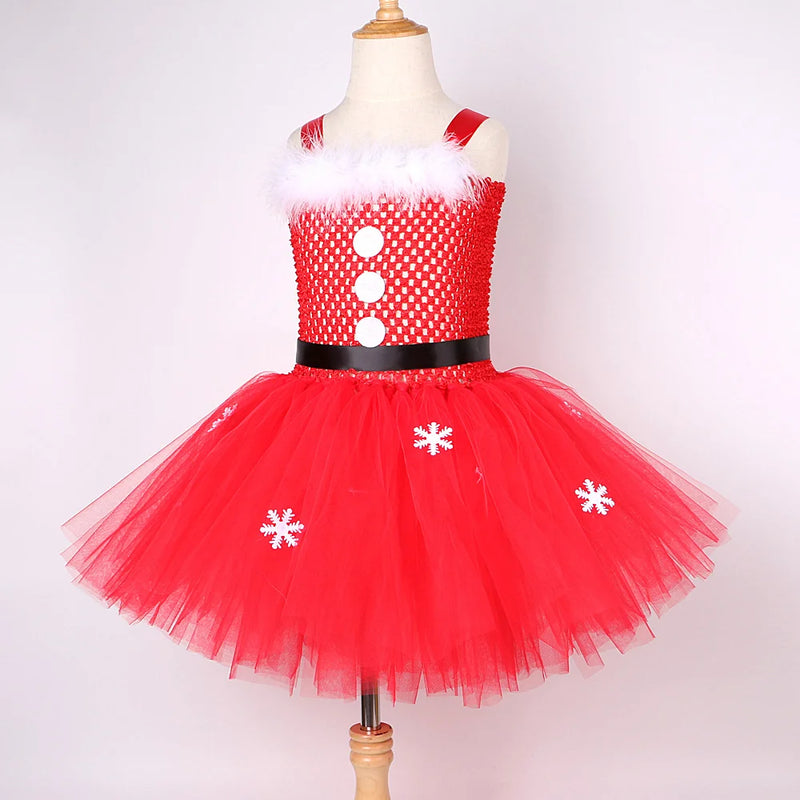 Red Santa Claus Costumes for Girls Christmas Tutu Dress for Kids New Year Carnival Fancy Outfit Children Xmas Party Clothes