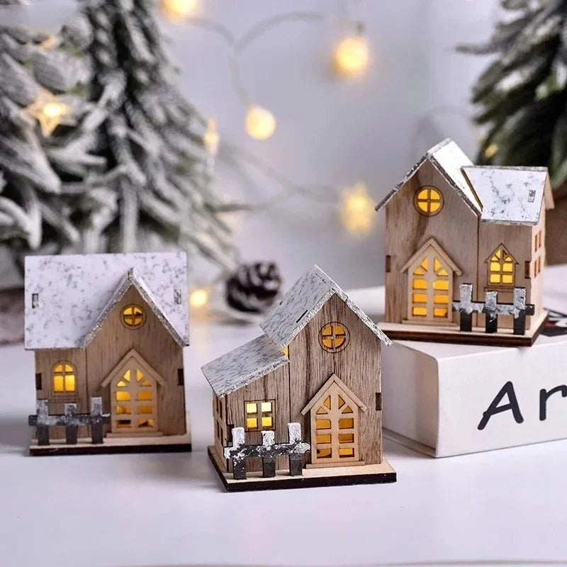 Christmas LED Light Wooden House Luminous Cabin Merry Christmas Decorations For Home DIY Xmas Tree Ornaments Kids Gifts New Year