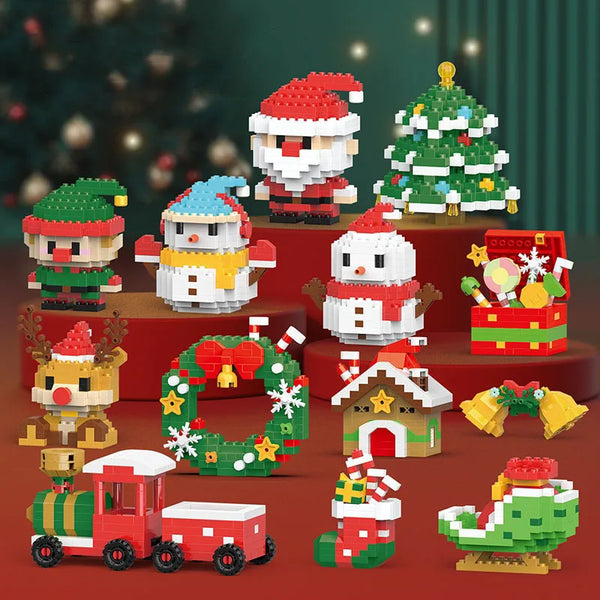 Christmas Building Blocks Mini Santa Claus Model Micro DIY Bricks Snowman Decoration Children Gift Puzzle Assembling Toys