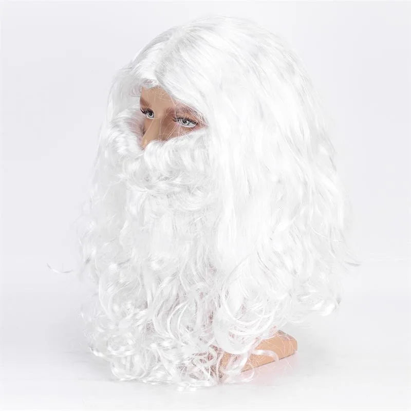 Santa Claus Wig Suit Christmas Party Play The Role of Headwear White Beard Christmas Festival Perform Accessory Long Curly Hair