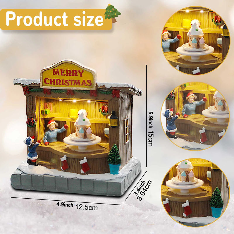 Animated Christmas Village Accessories Decor with Music and LED Lights - Bring Festive Cheer to Your Home with Our Icecream Shop