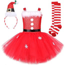 Red Santa Claus Costumes for Girls Christmas Tutu Dress for Kids New Year Carnival Fancy Outfit Children Xmas Party Clothes