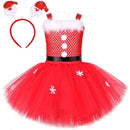 Red Santa Claus Costumes for Girls Christmas Tutu Dress for Kids New Year Carnival Fancy Outfit Children Xmas Party Clothes