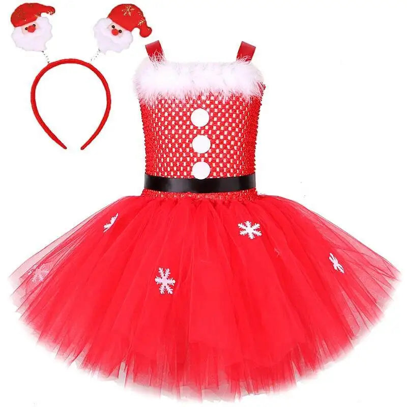 Red Santa Claus Costumes for Girls Christmas Tutu Dress for Kids New Year Carnival Fancy Outfit Children Xmas Party Clothes