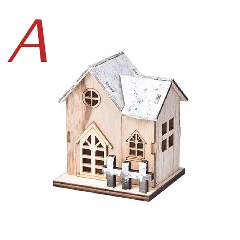 Christmas LED Light Wooden House Luminous Cabin Merry Christmas Decorations For Home DIY Xmas Tree Ornaments Kids Gifts New Year