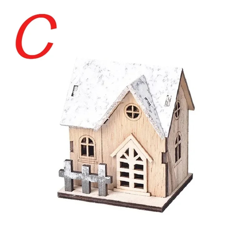 Christmas LED Light Wooden House Luminous Cabin Merry Christmas Decorations For Home DIY Xmas Tree Ornaments Kids Gifts New Year