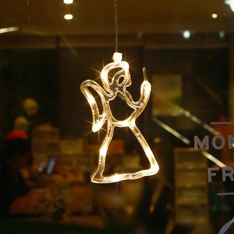 LED Christmas Suction Cup Lights Santa Claus Fawn Bell Pine Tree Star Window Wall Holiday Party Home Decoration Lighting