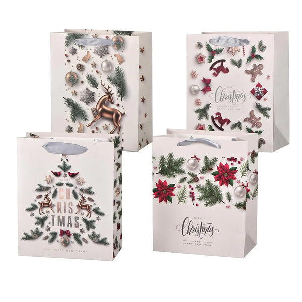 Seamoy Christmas Bags for Gift 4 Pack Extra Large 17" Christmas Gift Wrapping BagsHeavy Duty Reusable Christmas Gift Bags White Reindeer xmas gift bags (XL-17 * 12 * 4"-4PCS)